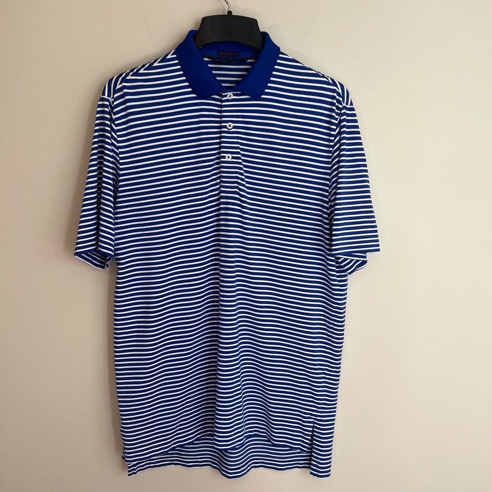 Polo Golf Ralph Lauren Mens Performance Striped Polo Shirt Blue White M
